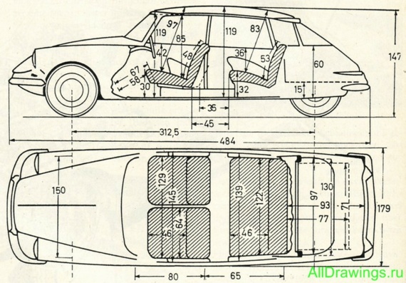 Citroen DS (Cитроен ДС) - чертежи (рисунки) автомобиля